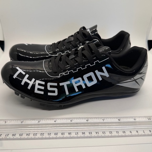 Thestron Black Patent Track Field Sprint Spikes Shoes Mens 7.5 Womens 9 EUR 40